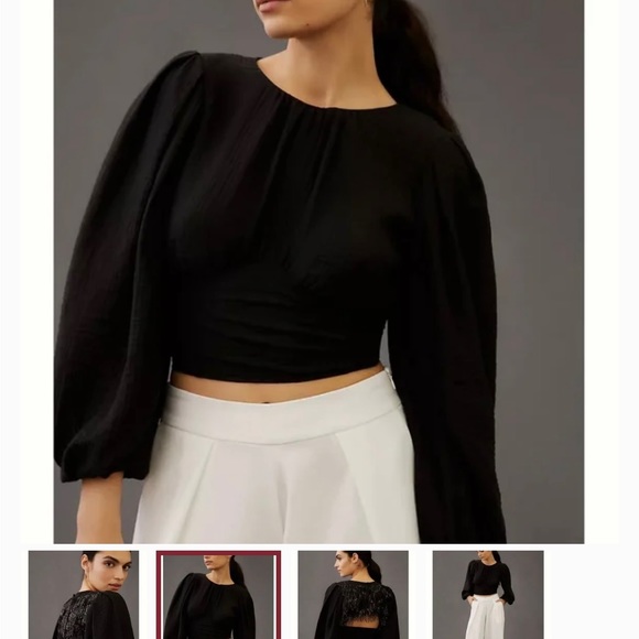 NWT Anthropologie Current Air collab - sequin open-back top with bishop sleeves - Picture 3 of 13